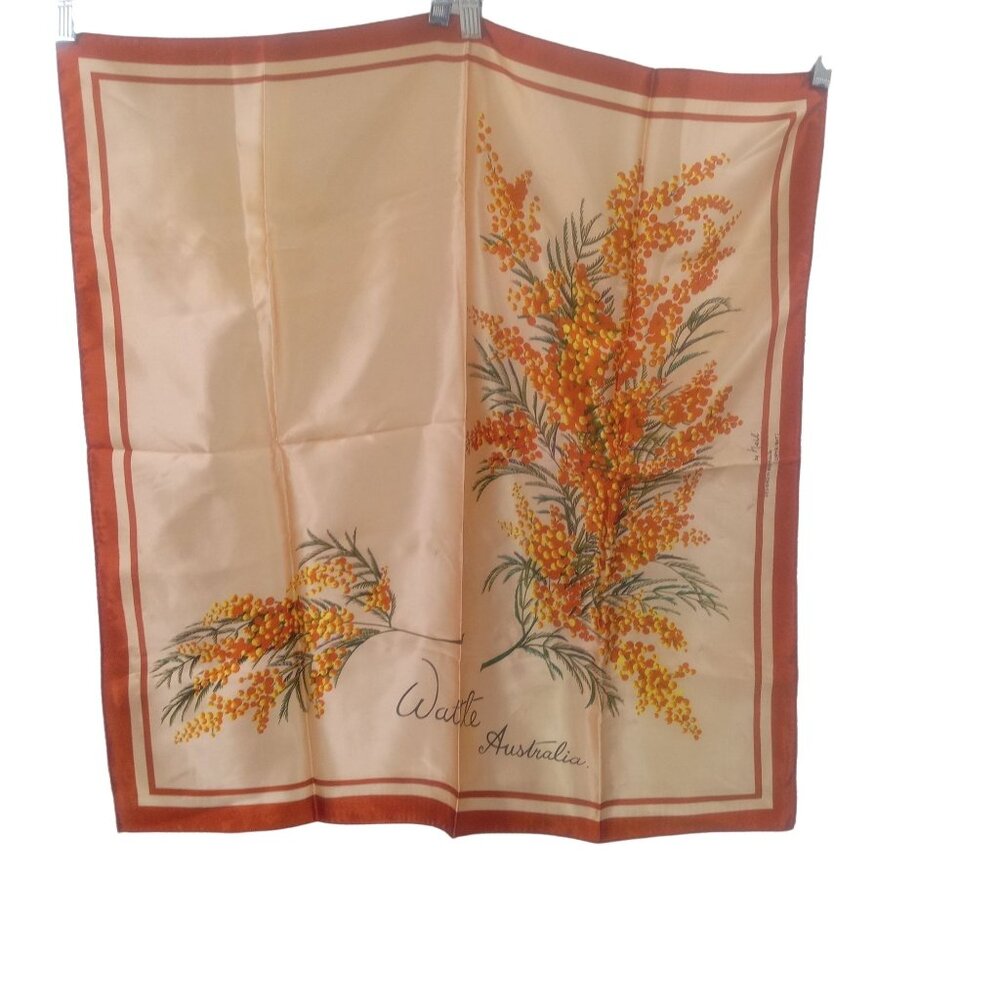 Vintage Australia Souvenir Square Large Scarf Wattle Flower Signed Neil AS IS - Picture 6 of 15